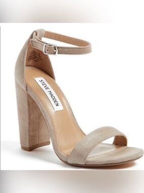 Steve Madden Suede Ankle-Strap Block Heel in Taupe